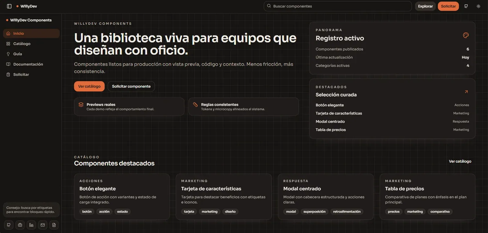 Vista del proyecto WillyDev Components