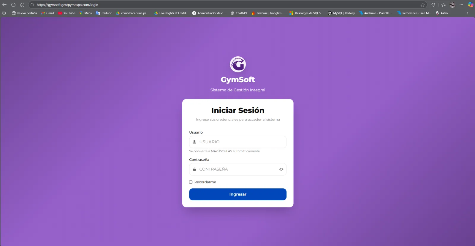 Vista del proyecto GymSoft
