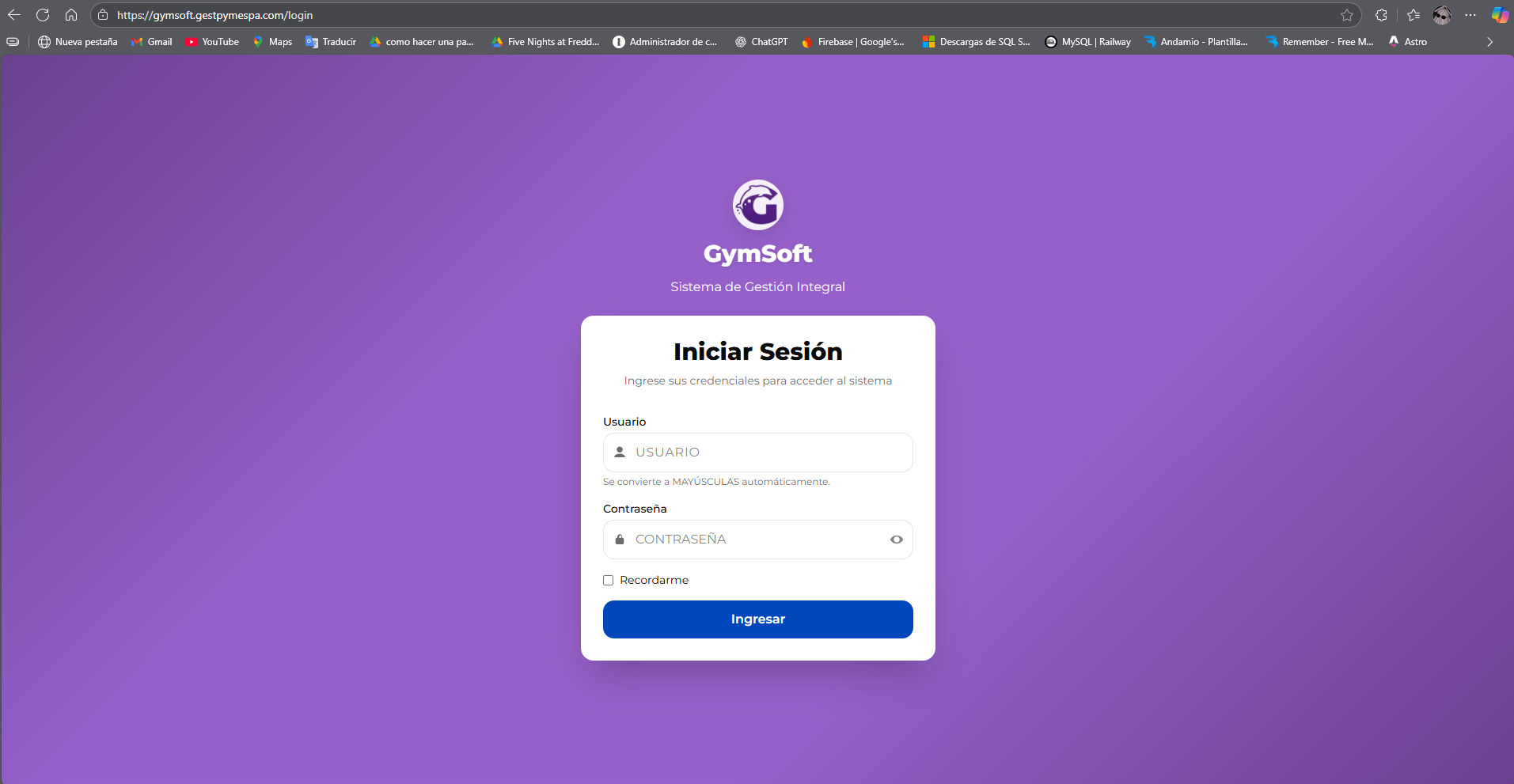Vista 1 del proyecto GymSoft
